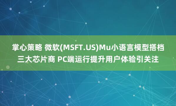掌心策略 微软(MSFT.US)Mu小语言模型搭档三大芯片商 PC端运行提升用户体验引关注