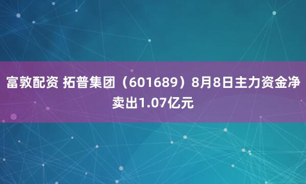 富敦配资 拓普集团（601689）8月8日主力资金净卖出1.07亿元