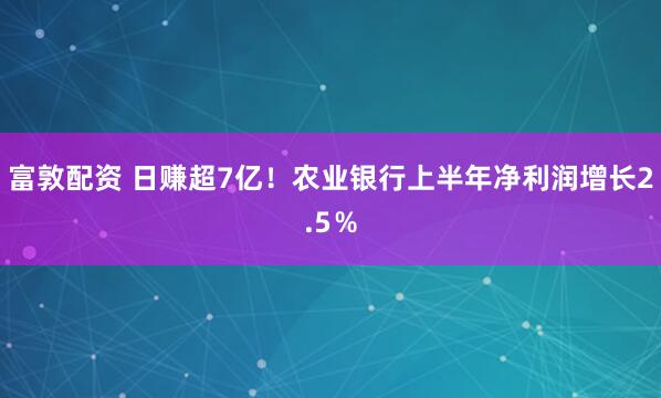 富敦配资 日赚超7亿！农业银行上半年净利润增长2.5％